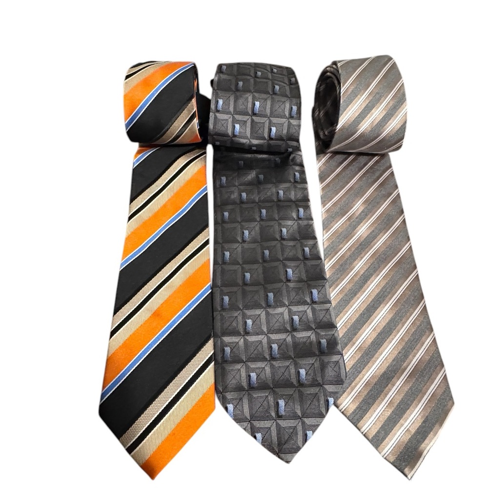 Men's Striped and Patterned Tie Set - Orange, Gray, Black
